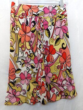 Retro 70's Style Print Skirt - Grace Elements - Size 2 - Silk Lined